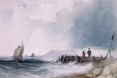 Coast Scene with Boats and Wooden Jetty by Charles Bentley
